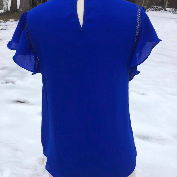 ELECTRIC BLUE FLUTTER SLEEVE BLOUSE SMALL WOMENS - Picture 3 of 10